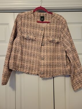 Wild Fable Pink Tweed Boxy Jacket With Rhinestone Buttons